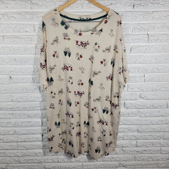 Secret Treasures Womens Pajama Top 2X 3X Plus Gown Lets Go Glamping A14E - Picture 1 of 11